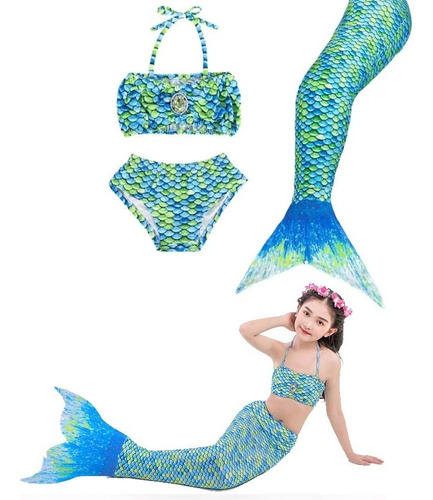 Traje De Baño De Cola De Sirena Bikini Niñas Nadar Ropa