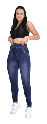 Calça Legging/leg Fake Jeans Feminino Roupa De Academia