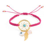 Pulsera Mujer Atrapasueños Hilo Rosado Tejida Mano Chapa Oro