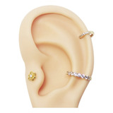  Piercing Argola Helix 7mm Fl Ouro Amarel Cravejado Fininha 