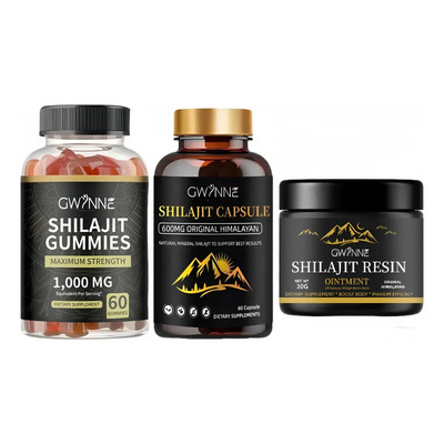 Gwynne Shilajit Resina Natural Pura Orgánica Del Himalaya 30g + Gomitas De Shilajit 60 Unidades Sabor A Frambuesa Y Sandía + Charaji Cápsulas 60pcs | Meses sin interés