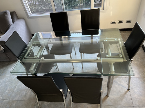 Mesa De Vidrio Extensible Con 6 Sillas Excelente Estado