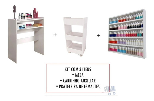 Kit Manicure Mesa Mais Expositor Esmaltes Carrinho Auxiliar 