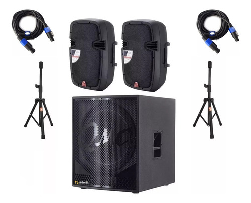 Kit 2.1 Subwoofer 18 Amplificado Satelites Bocinas 10 Qmc 