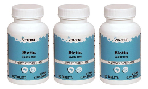 3x Biotina 10.000mcg - 100 Tabletes Vitacost Importado