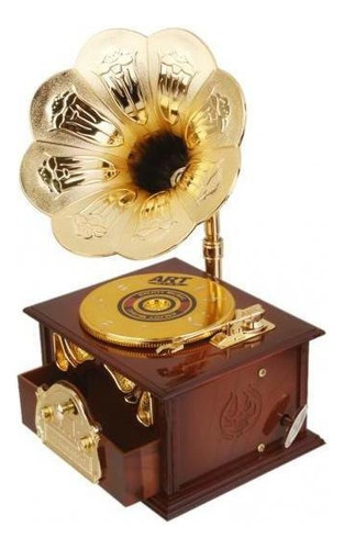 Retro Gramophone Design Mecânico Disco Caixa De Música