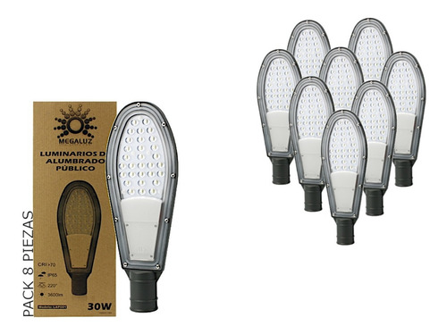 Lampara Led Suburbana 30w 3600lm 127v Ip65 Exterior 8 Piezas