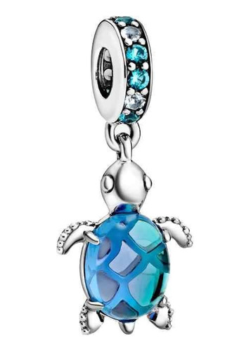 Charm Dije Colgante Tortuga Marina Azul Plata 925