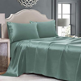 Sábanas Y Fundas - Cobedzy 4 Pcs Sage Satin Sheets Queen Siz