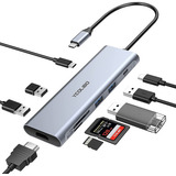 Hub Usb C 9 En 1 Adaptador Hdmi 4k Lector Tarjetas Sd 100w