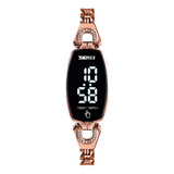 Reloj Mujer Skmei 1588 Touch Watch Digital Minimalista Led Color De La Malla Dorado/rosa Color Del Fondo Negro