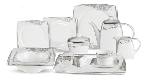 Set De Platos Comedor Blanco Porcelana 57 Piezas Elegante Y