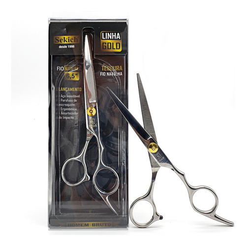 Tesoura P/ Cabelo Fio Navalha Profissional 6,5'' Linha Gold