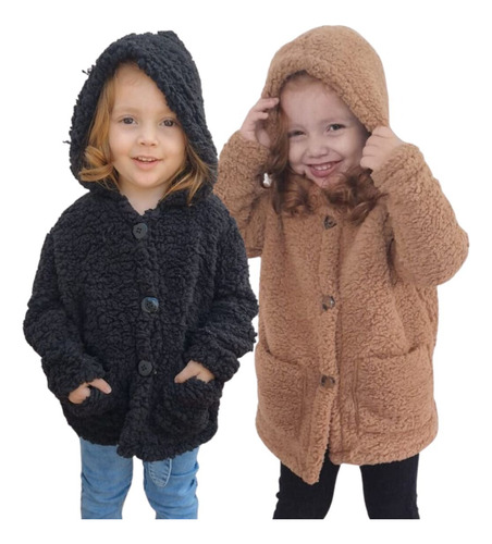 Kit 2 Blusa De Frio Infantil Teddy Sobretudo De Botão 