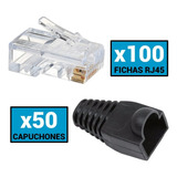 Fichas Rj45 X100 + Capuchones X50 Conectores Cable Red Utp