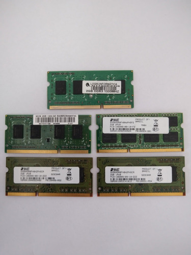 Lote Com 5 Pentes De Memória 2gb Ddr3 P/ Notebook 