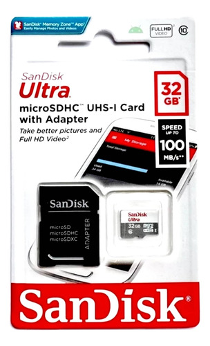 Cartão Memória Sandisk Ultra 32gb 100mb/s Classe 10 Microsd 