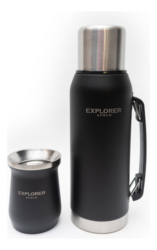 Combo Termo Explorer Pico Cebador Calidad + Mate Acero Inox Color Negro