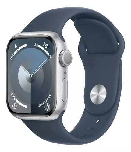 Apple Watch Series 9 Gps  Caixa Prateada De Alumínio  45 Mm  Pulseira Esportiva Azul-tempestade  P/m