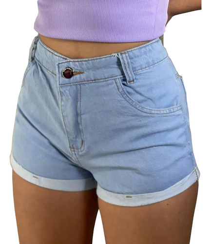 Short Jeans Feminino Cintura Alta Lycra Empina Bumbum Oferta