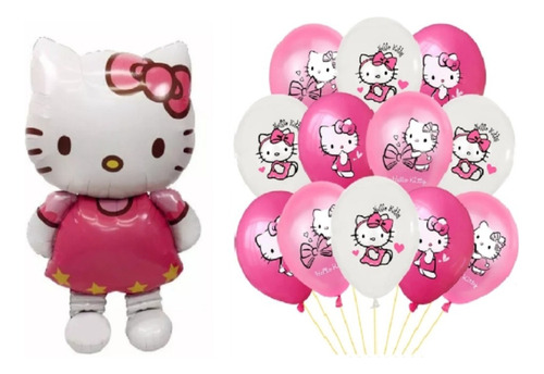 Pack 13 Globos Princesa Rosa Gatita Con Lazo Gigante 116cm