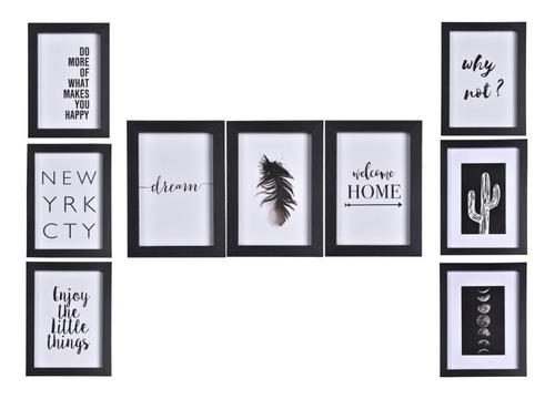 Kit Com 9 Quadros Decorativos Modernos Preto Begônia