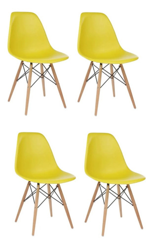 Silla Eames Diseño Patas Madera Dsw Colores X4