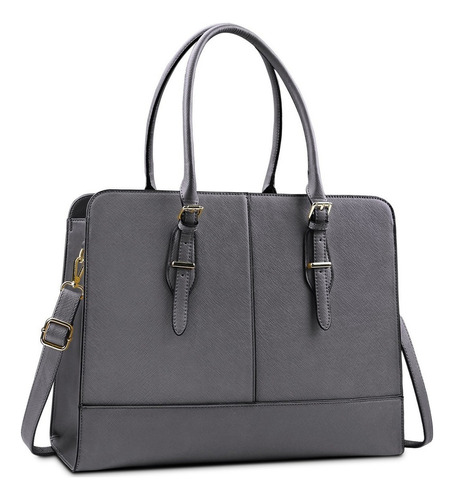 Elegante Tote Bolsa Para Laptop 15.6 Casual De Mujer De Moda Color Gris Diseño De La Tela Liso