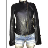 Sexy Chamarra De Piel Ovina  Zara Negra Biker Cierre