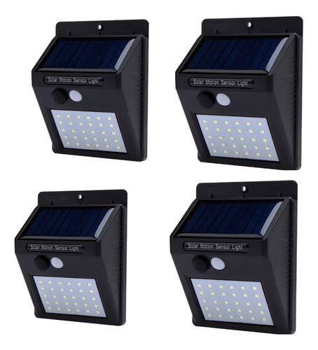 Kit 4 Refletor Arandela Solar Parede Sensor Presença 30 Led 