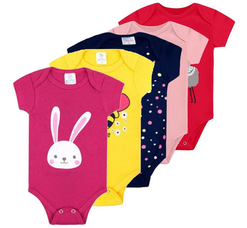 5 Kit Conjunto Manga Curta Bodie Body Infantil Bebe Nenem