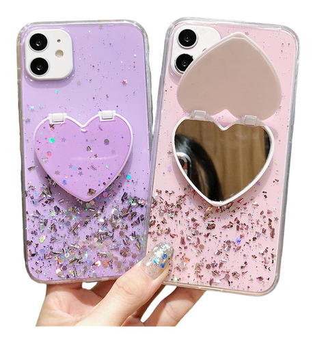 Funda Corazon Para iPhone 8 / 7 Plus + Mica + Soporte Espejo