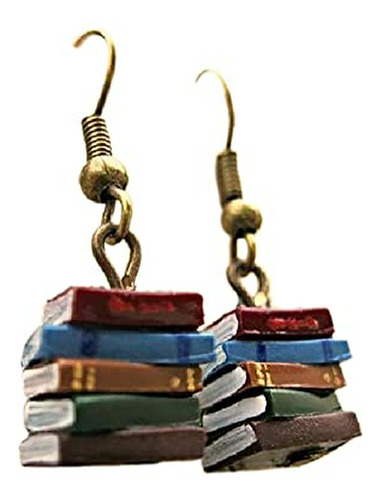 Classic Stack Of Books Drop Dangle Earrings Librarian Teache