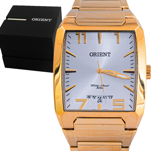 Relógio Orient Masculino Dourado Quadrado Original Garantia 