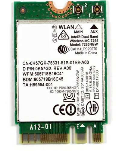 Tarjeta Wifi Para Portátil Intel Dual Band Wireless-ac 7265 