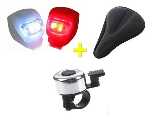 Kit Seguridad Bicicleta Luces Cubre Asiento Timbre Accesorio