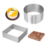 4 Moldes Para Tortas Anillo Redondo + Cuadrado Ajustable