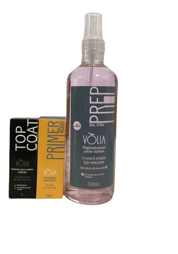 Kit Volia Primer Acido +  Prep 350ml +top Coat A Sua Escolha