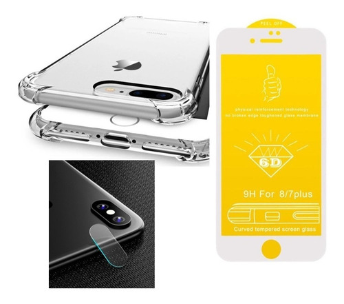 Kit Capa P/  iPhone 8 Plus 7 Pus+pel 6d Vidro + Pel. Camera