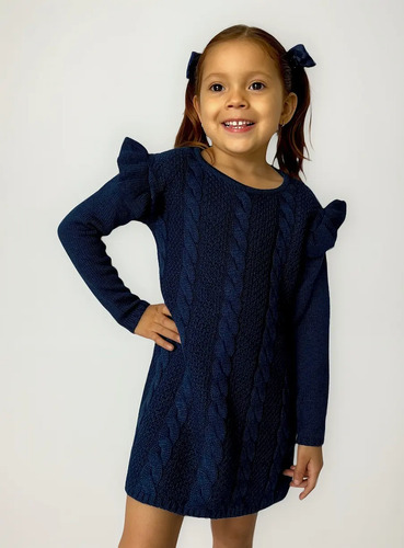 Vestido Tejido Niña, Bello Tejido De Punto Colores Sólidos