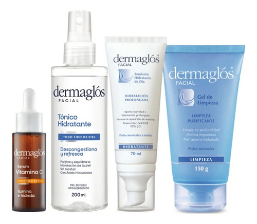 Kit Facial Dermaglós Rutina Piel Normal A Mixta Serum Vit C 