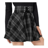 Women Retro Punk Plaid Print Strap Zipper Short Skirt