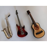 3 Instru Musicales Decorativos Miniatura Guitarra Elec Sax 