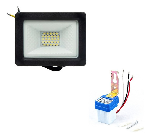 Proyector Reflector Led 20w + Fotocelula Sica Ip65 Luz Fría