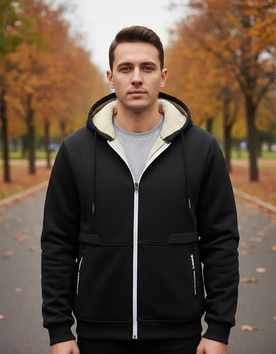 Chaqueta Con Capucha, Forrada De Peluche Y Color Sólido | MercadoLibre