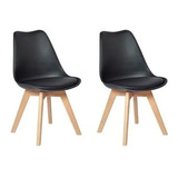 Kit 2 Cadeiras Charles Eames Leda Design Wood Estofada Preto