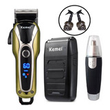 Kit Promocional Barbeiro Maquina Corte +shave Kemei + Brinde