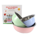 Set X3 Bowls Cocina Acero Inoxidable Repostería Colores