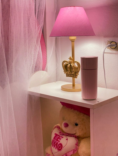 Abajur Dourado Coroa Quarto Bebê Infantil Cúpula Rosa E Bege