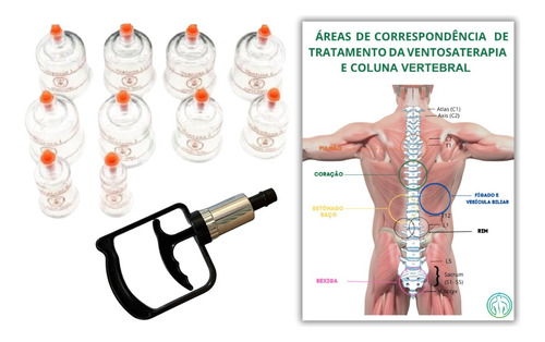 Kit Ventosas Dong Yang 10 + Mapa Ventosaterapia Brinde